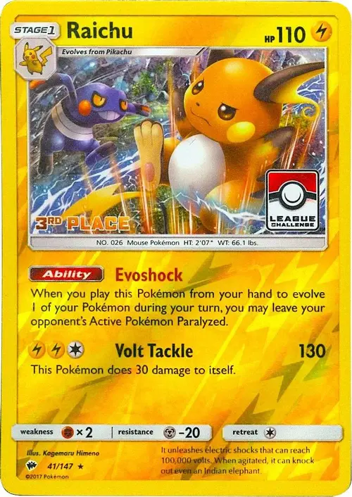 Raichu - 41/147 (League Challenge) [3rd Place] card art