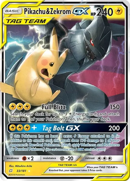 Pikachu & Zekrom GX card art