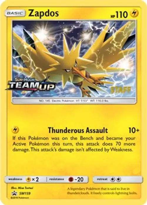 Zapdos - SM159 (Prerelease) [Staff] card art
