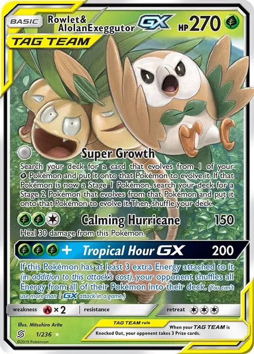 Rowlet & Alolan Exeggutor GX card art