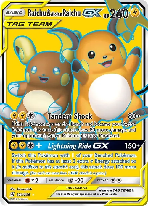 Raichu & Alolan Raichu GX (Full Art) card art