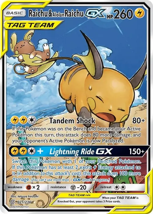 Raichu & Alolan Raichu GX (Alternate Full Art) card art