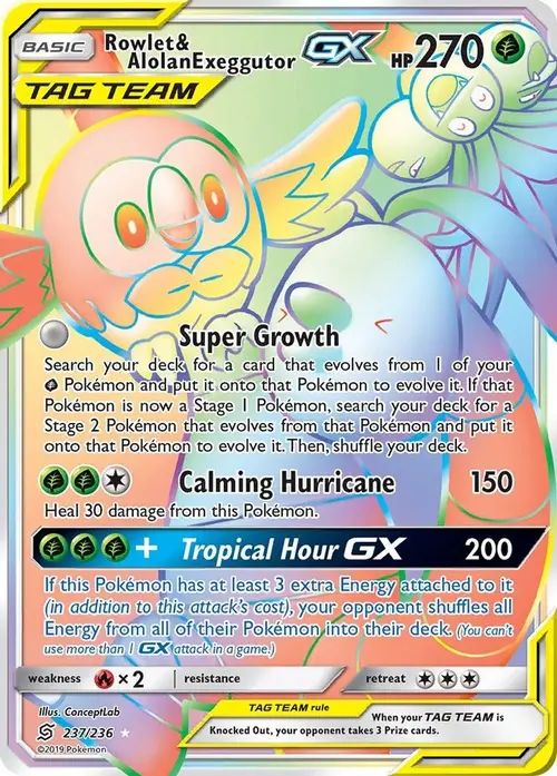 Rowlet & Alolan Exeggutor GX (Secret) card art
