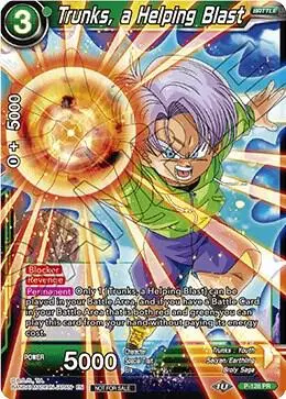 Trunks, a Helping Blast (Shop Tournament: Assault of Saiyans) card art