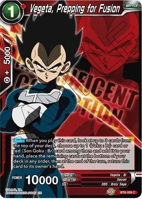 Vegeta, Prepping for Fusion card art