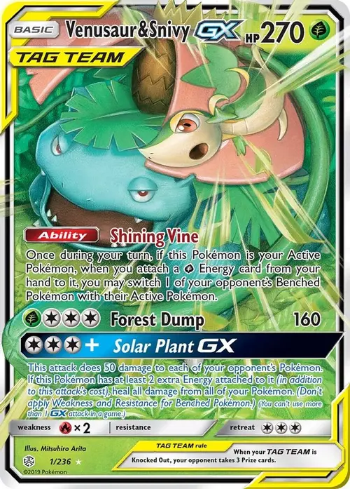 Venusaur & Snivy GX card art