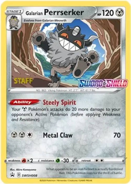 Galarian Perrserker - SWSH008 (Prerelease) [Staff] card art