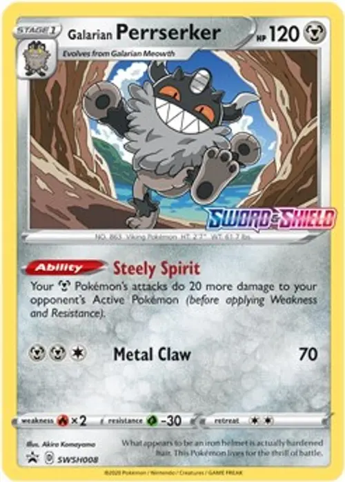 Galarian Perrserker - SWSH008 (Prerelease) card art