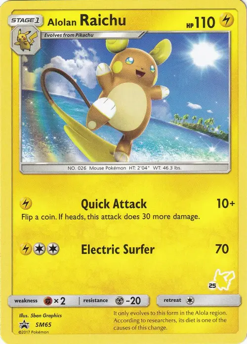 Alolan Raichu - SM65 (#25 Pikachu Stamped) card art