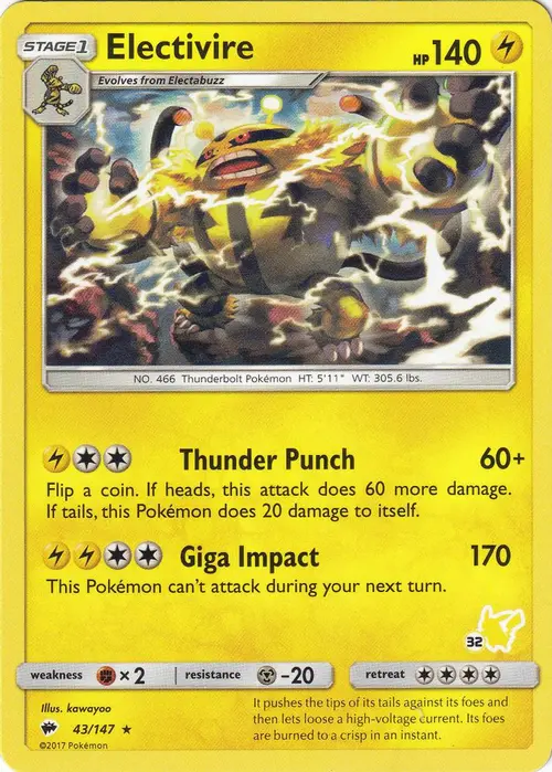 Electivire- 43/147 (#32 Pikachu Stamped) card art