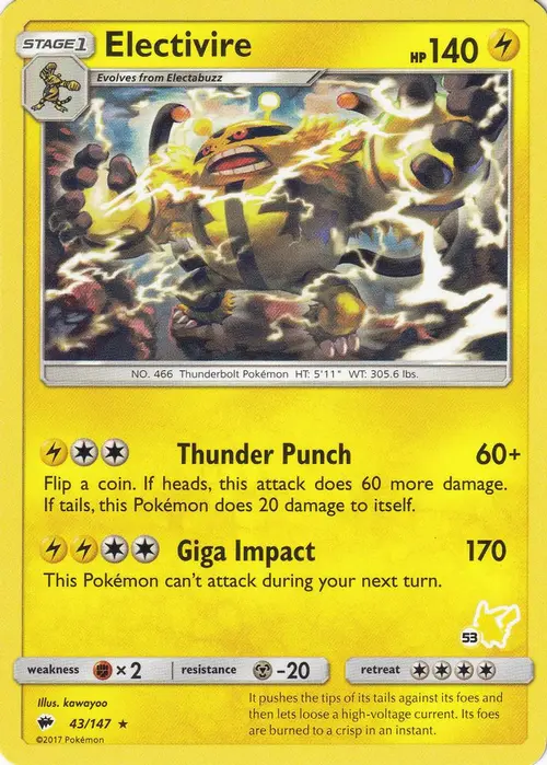 Electivire - 43/147 (#53 Pikachu Stamped) card art