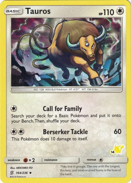 Tauros - 164/236 (#14 Pikachu Stamped) card art