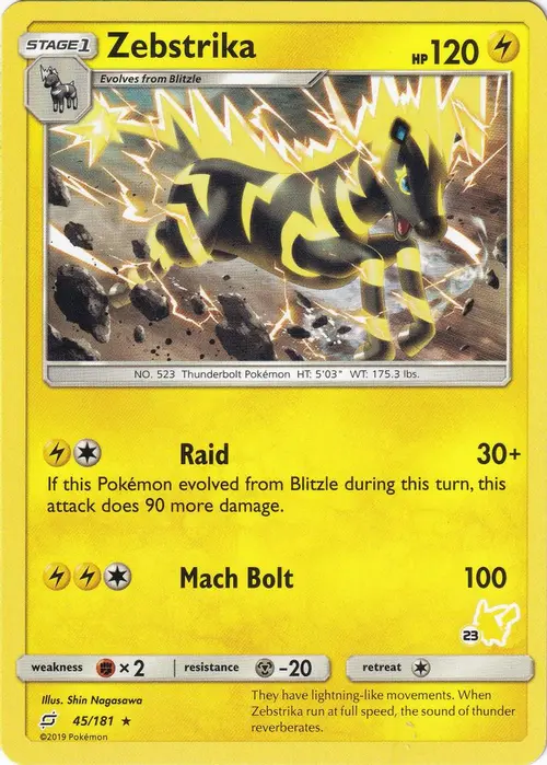 Zebstrika - 45/181 (#23 Pikachu Stamped) card art