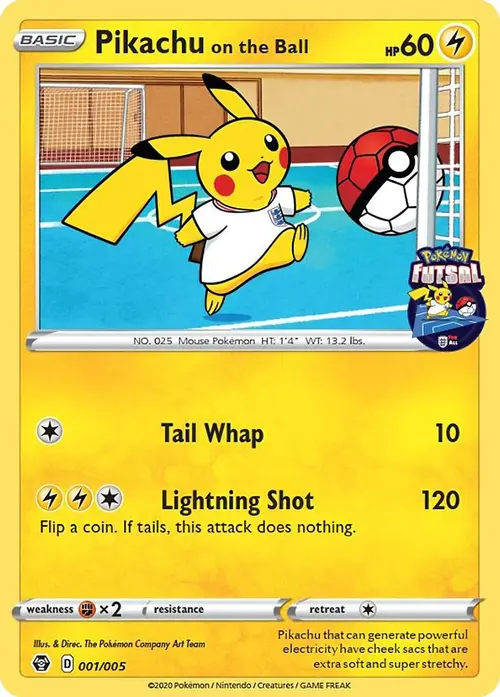 Pikachu on the Ball - 001/005 (Pokemon Futsal) card art