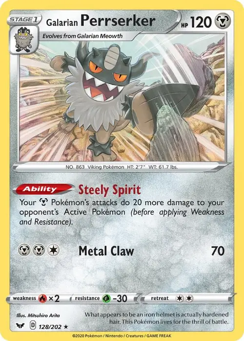 Galarian Perrserker 128/202 (SWSH Base Set) card art