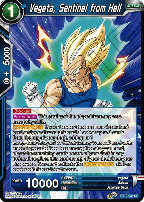 Vegeta, Sentinel from Hell card art