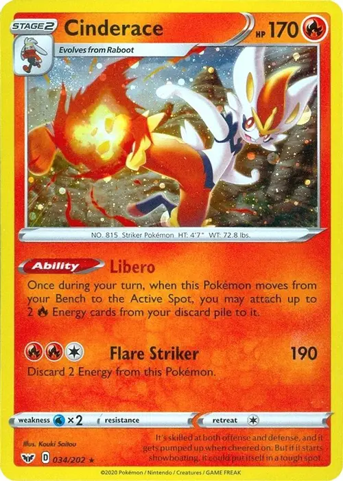 Cinderace - 034/202 (Cosmos Holo) card art
