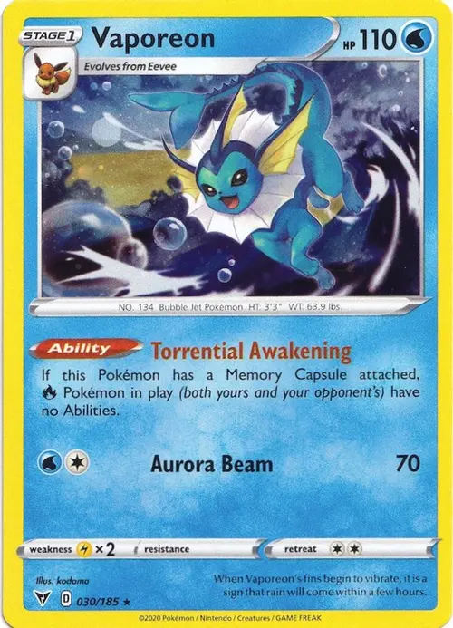 Vaporeon - 030/185 (Cosmos Holo) card art