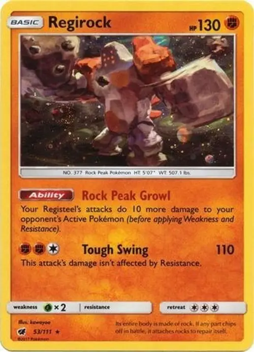 Regirock - 53/111 (Cosmos Holo) card art