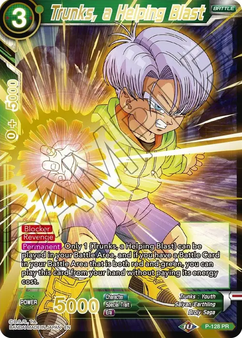 Trunks, a Helping Blast (Gold Stamped) card art