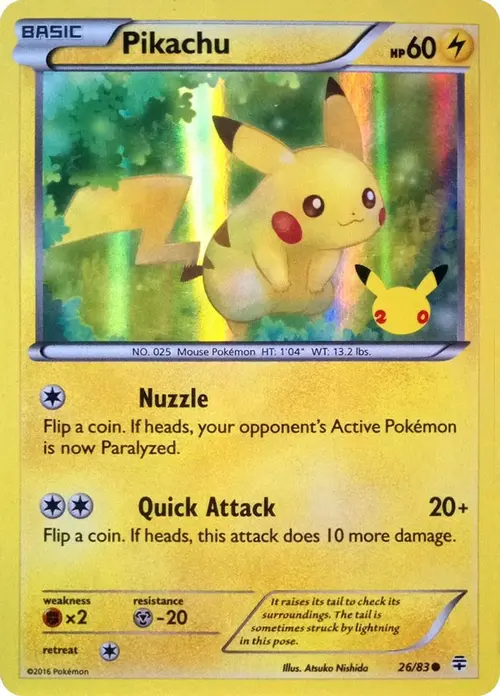 Pikachu - 26/83 (20th Anniversary) card art