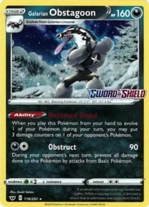 Galarian Obstagoon - 119/202 (Cosmos Holo) card art