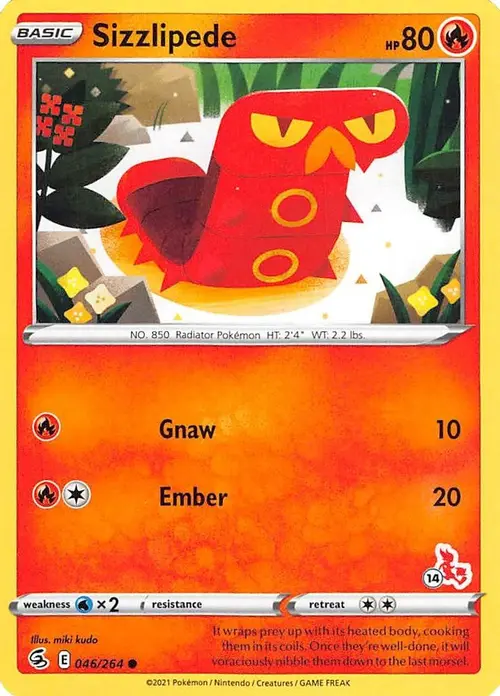 Sizzlipede - 046/264 (#14 Cinderace Stamped) card art