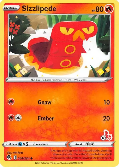 Sizzlipede - 046/264 (#17 Cinderace Stamped) card art