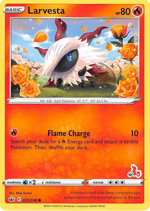 Larvesta - 023/198 (#19 Cinderace Stamped) card art