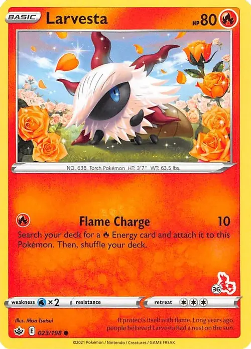 Larvesta - 023/198 (#36 Cinderace Stamped) card art
