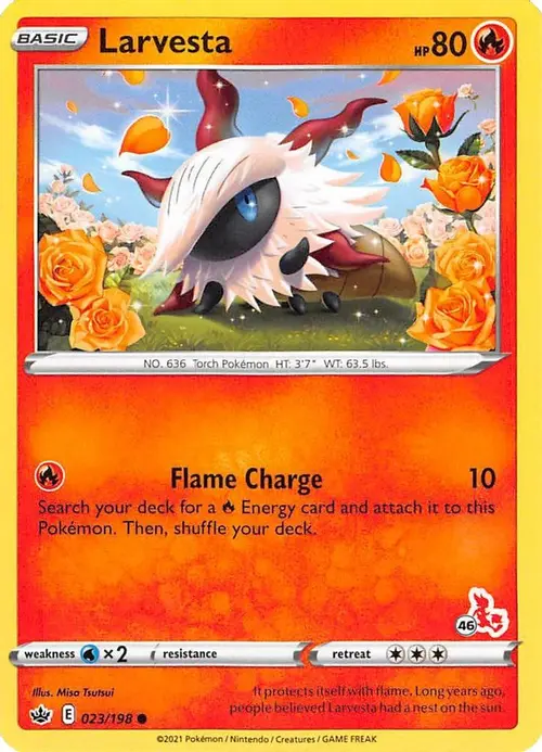 Larvesta - 023/198 (#46 Cinderace Stamped) card art
