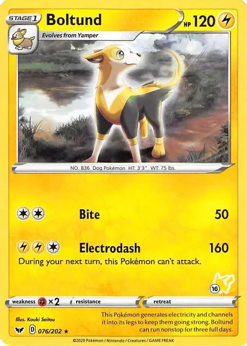 Boltund - 076/202 (#16 Pikachu Stamped) card art