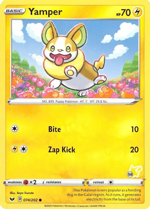 Yamper - 074/202 (#58 Pikachu Stamped) card art