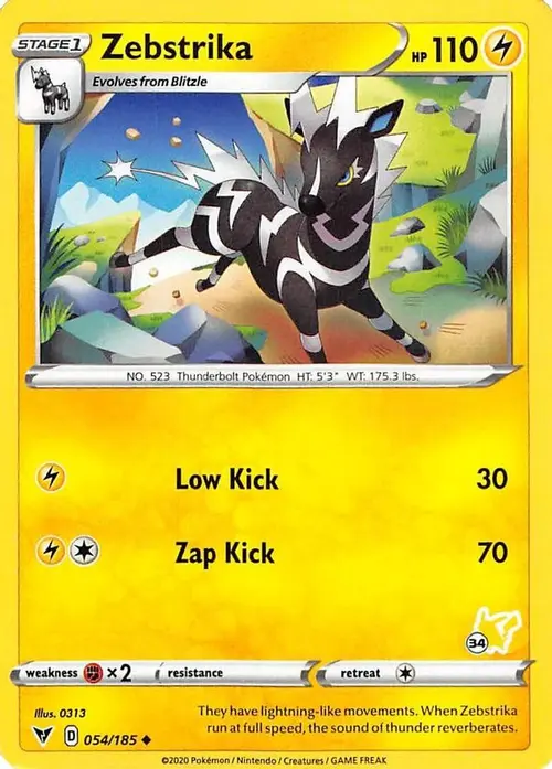 Zebstrika - 054/185 (#34 Pikachu Stamped) card art