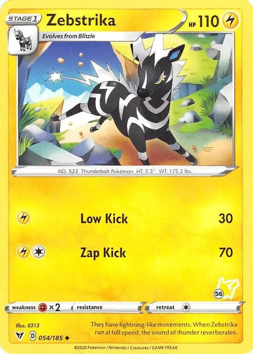 Zebstrika - 054/185 (#56 Pikachu Stamped) card art