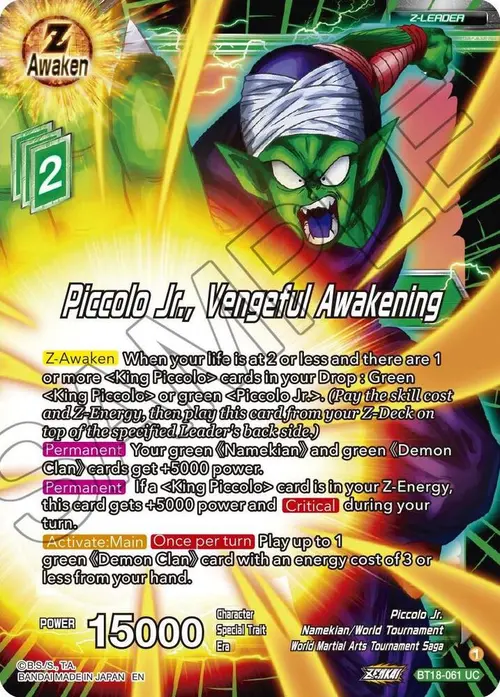 Piccolo Jr., Vengeful Awakening card art