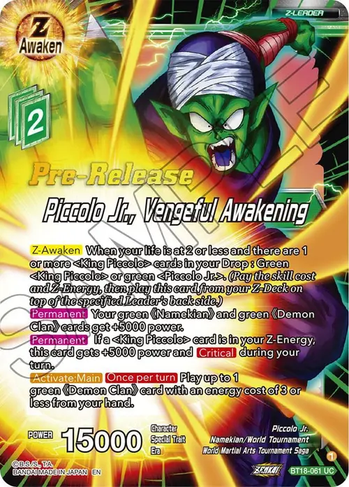 Piccolo Jr., Vengeful Awakening card art
