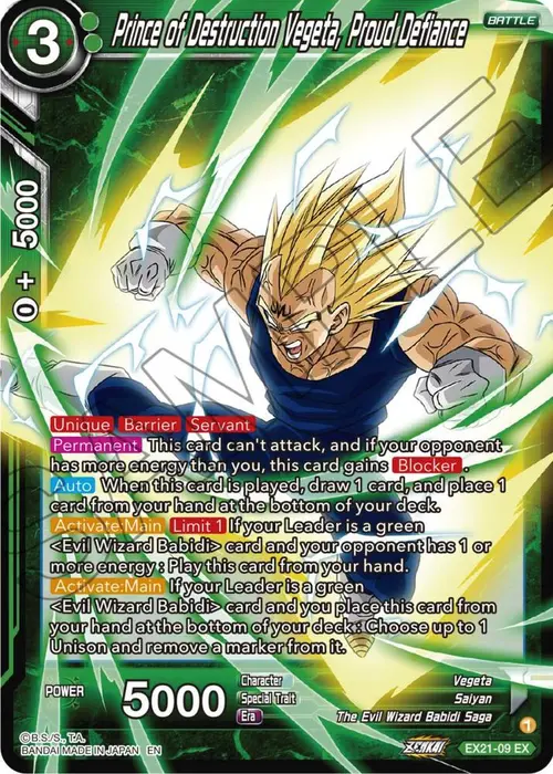Prince of Destruction Vegeta, Proud Defiance card art