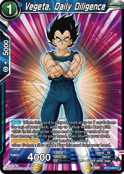 Vegeta, Daily Diligence card art