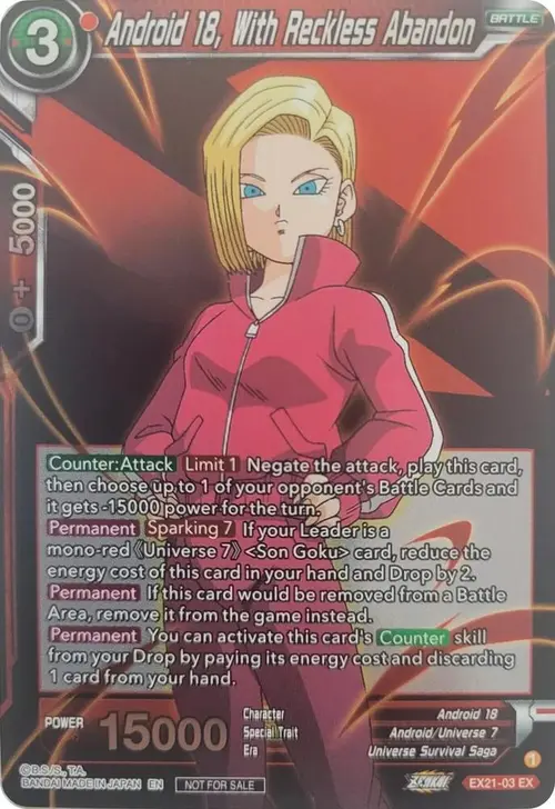 Android 18, With Reckless Abandon (Zenkai Series Pack Vol.1) card art