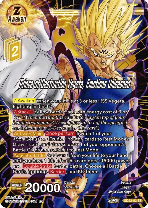 Prince of Destruction Vegeta, Emotions Unleashed card art