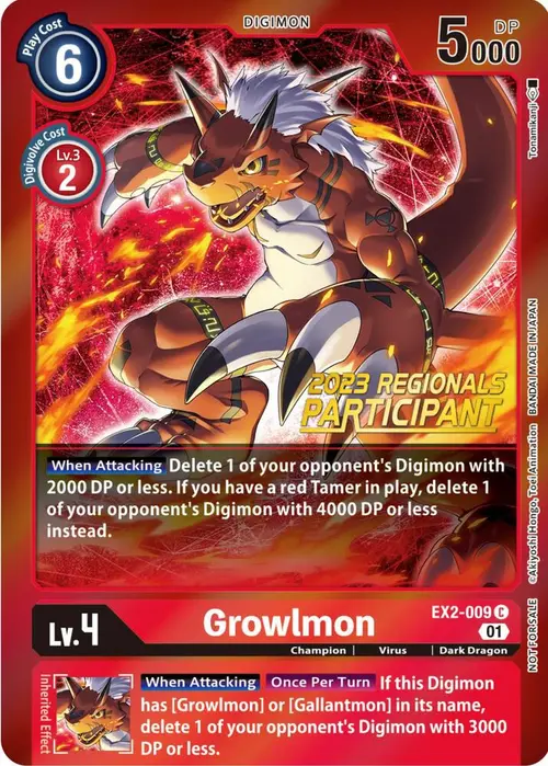 Growlmon (2023 Regionals Participant) card art