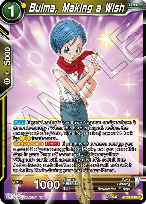 Bulma, Making a Wish card art