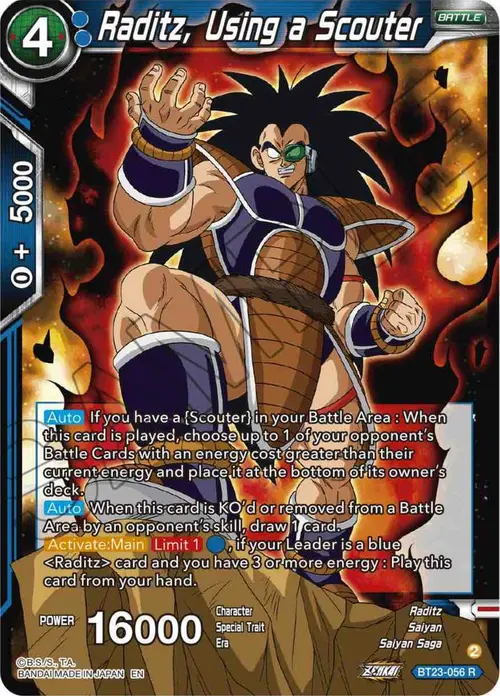 Raditz, Using a Scouter card art