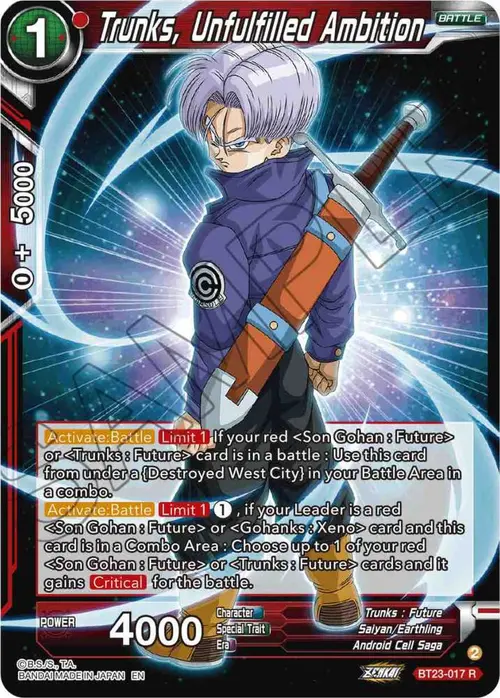 Trunks, Unfulfilled Ambition card art