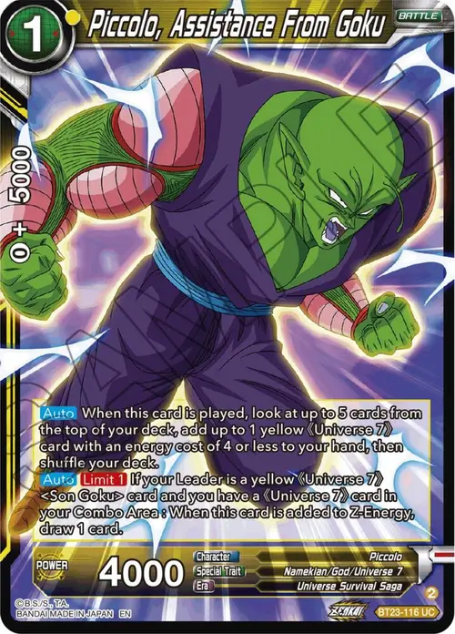 Piccolo, Assistance From Goku card art