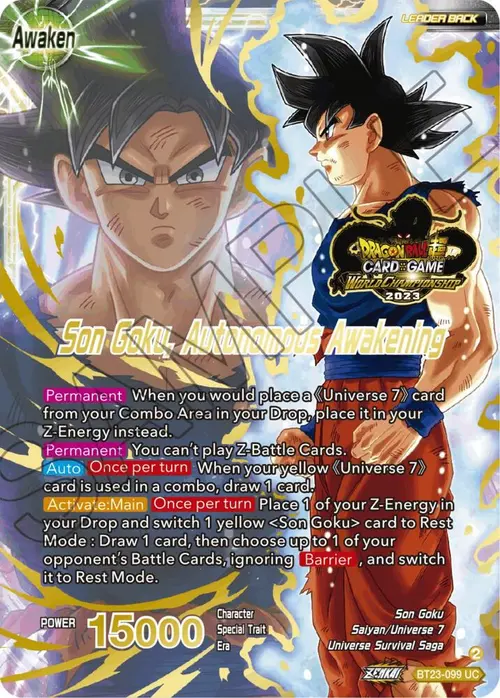 SSB Son Goku // Son Goku, Autonomous Awakening (2023 Worlds ZENKAI 06 Leader Set) card art