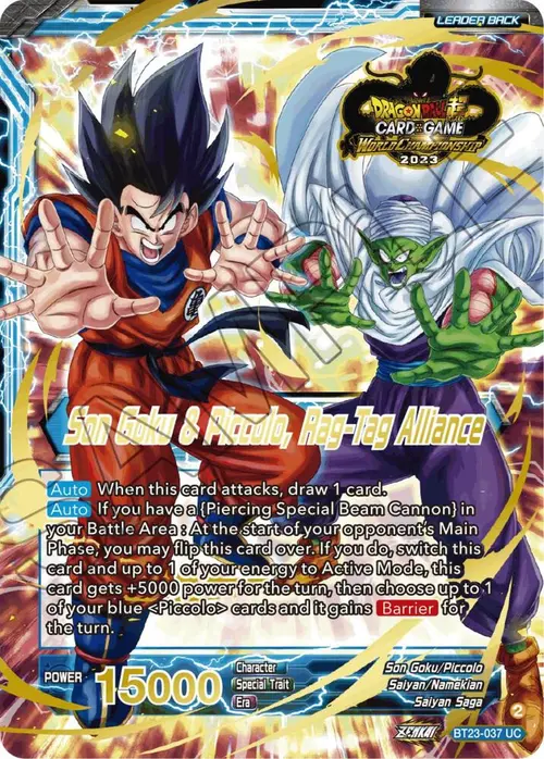 Son Goku // Son Goku & Piccolo, Rag-Tag Alliance (2023 Worlds ZENKAI 06 Leader Set) card art