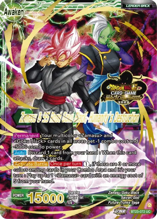 Zamasu & Goku Black // Zamasu & SS Rose Goku Black, Humanity's Destruction (2023 Worlds ZENKAI 06 Leader Set) card art