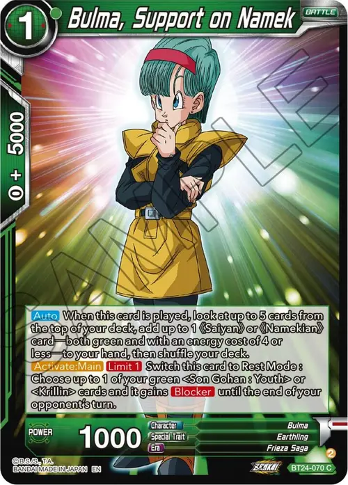 Bulma, Support on Namek card art